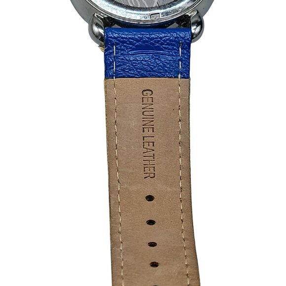 Bertha Ashley Owl Watch Crystal Bezel 38mm Silver Tone 7.5" Blue Leather Band - Picture 16 of 16